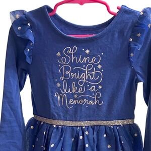 Cat Jack Girls Blue Long‎ Sleeve Tulle Star Dress Shine Bright Like a Menorah 3T